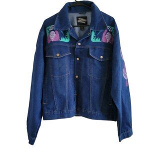 Expressions Jean Jacket Womens Size XL Heron Stork Heart Graphic Dark Wash Denim